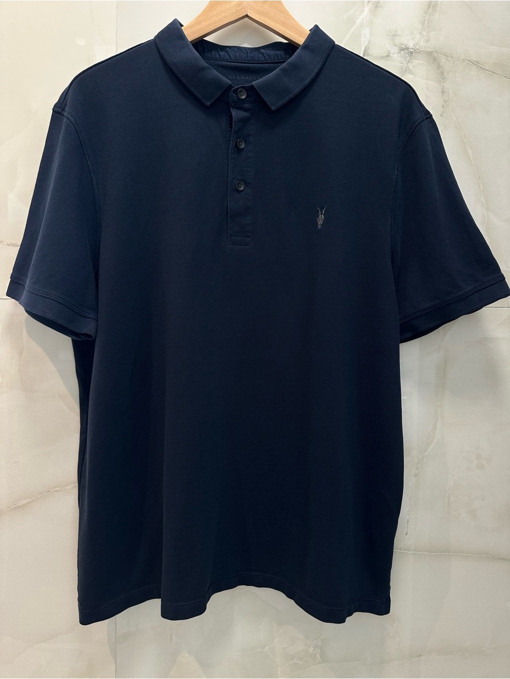 All Saints Short Sleeve Ramskull Polo Shirt Navy Blue Men’s Size XXL